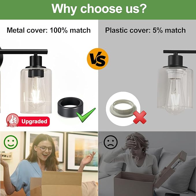 6-Light Bathroom Light Fixtures, Black Modern Vanity Lights with Clear Glass Shade, Bathroom Wall Lamp for Mirror Kitchen Living Room Hallway Cabinet Porch