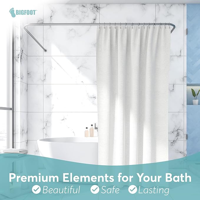 BigFoot Shower Curtain Hooks, Stainless Steel, Rust Resistant, Easy Installation & Smooth Glide, Fits Standard Shower Rods, 2 Hook Rings Hold Liners & Curtains, 12 Pieces, Nickel Color