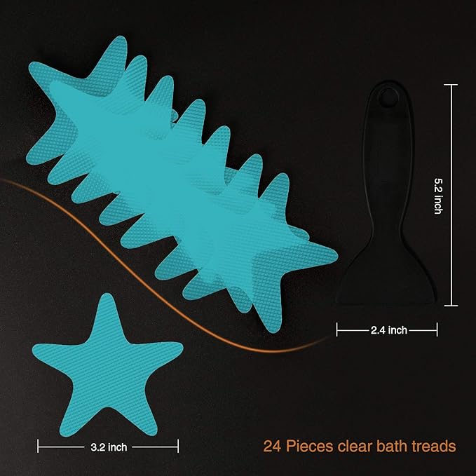 Anti Slip Shower Stickers Safety Bathtub Strips Adhesive Decals with Premium Scraper (Blue)