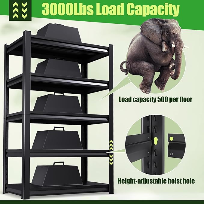 72''HXCXVVB Garage Shelving,Heavy Duty Garage Storage Shelves,Metal Shelving Unit,5 Tier Adjustable Steel Utility Shelf,Use for Basement,Warehouse, Pantry Closet,Black (Steel-72''H*15.7" D*35.4''W)