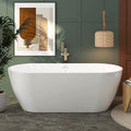 FerdY 67" Bali Elite Acrylic Freestanding Bathtub, Gracefully Shaped Freestanding Soaking Bathtub, cUPC Certified, Toe-Tap Brushed Nickel Drain and Minimalist Linear Design Overflow Included