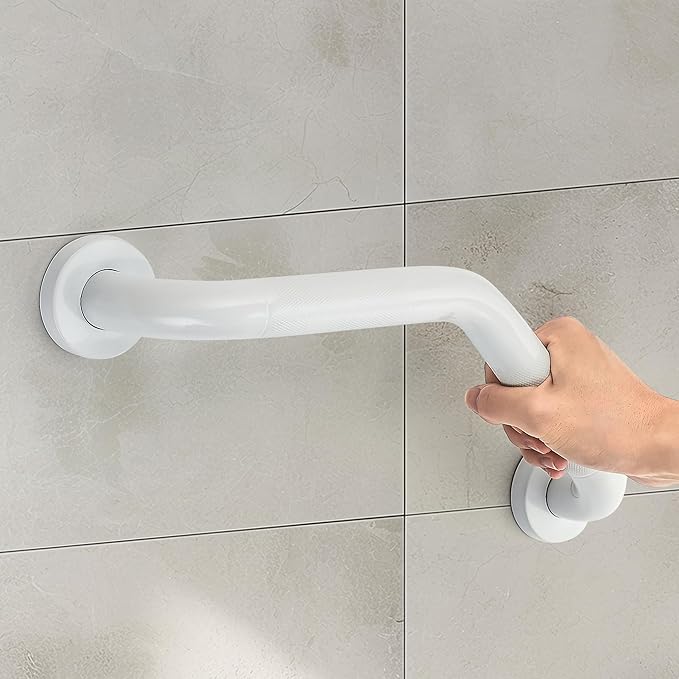 Grab Bars for Bathtubs and Showers- 1-1/4 x 16 Angled Shower Grab Bar for Seniors Knurled Stainless Steel Handicap Grab Bars for Wall (White, 2 Pack)