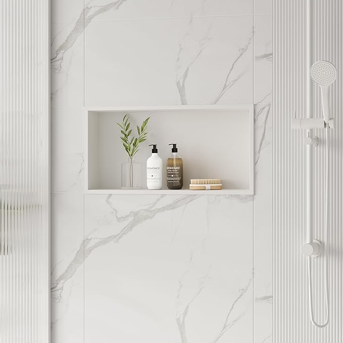 Neodrain White Recessed Shower Niche Shelf Bathroom Cabinet in Wall (Inner Size 24" X 12"x4") Stainless Steel No Tile Needed Wall Niche for Bathroom Storage