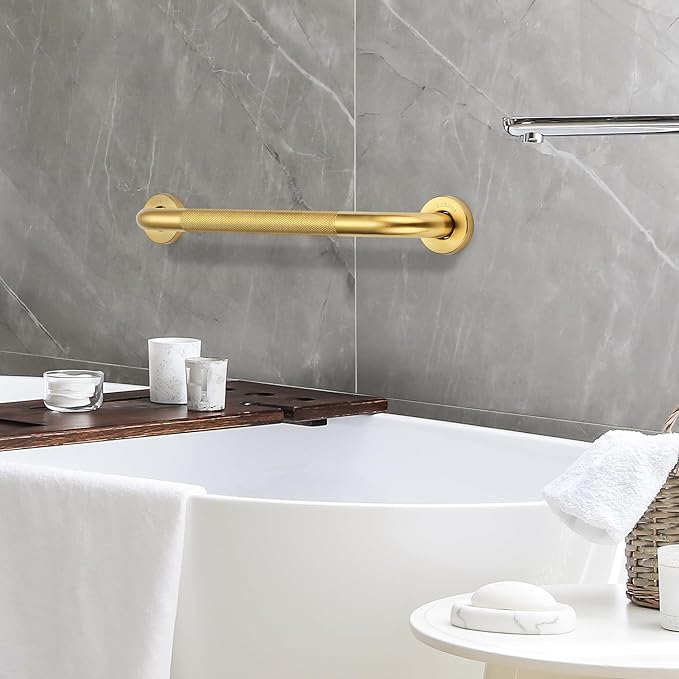 Grab Bars for Shower, 2 Pack 16-Inch Anti Slip Shower Handles for Elderly, Safety Shower Grab Bar, Stainless Steel Handicap Grab Bars for Bathroom,Toilet (Gold, 1" Diameter)