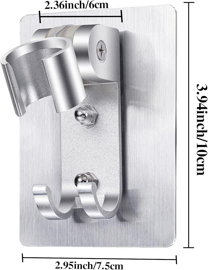 2PCS Shower Head Holder,Strong Adhesive Shower Holder,Adjustable Shower Wand Holder with 2 Hanger Hooks,Handheld Shower Head Wall Mount Bracket,Shower Holder Adapter For Bathing,Bathroom,No Drill Need