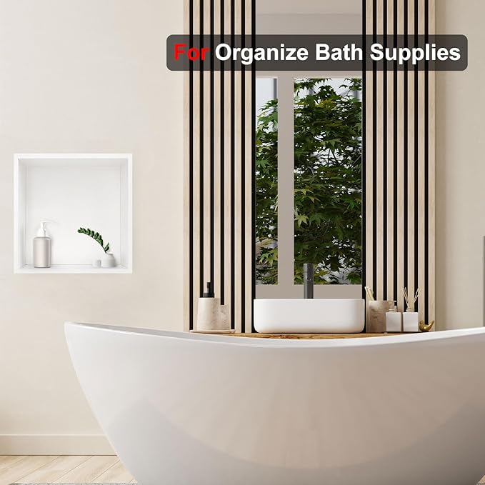 Shower Niche,12 * 12 Stainless Steel Elegant Bathroom Niche, No Tile Needed Recessed Shower Shelf Organizer for Storage,Warm White
