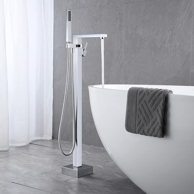Freestanding Bathtub Faucet Tub Filler Chrome Floor Mount Bathroom Faucets Brass Single Handle with Hand Shower
