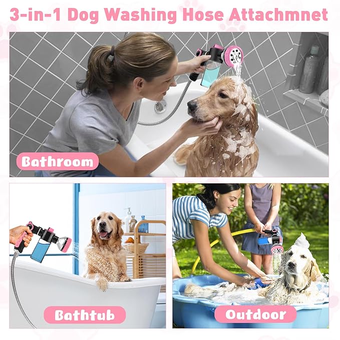 Dog Shower Attachment for Bathroom & Bathtub with 6.6FT Shower Hose, 8 Sprayer Modes Dog Washing Hose Attachment with Pet Grooming Glove Shower Diverter and Holder