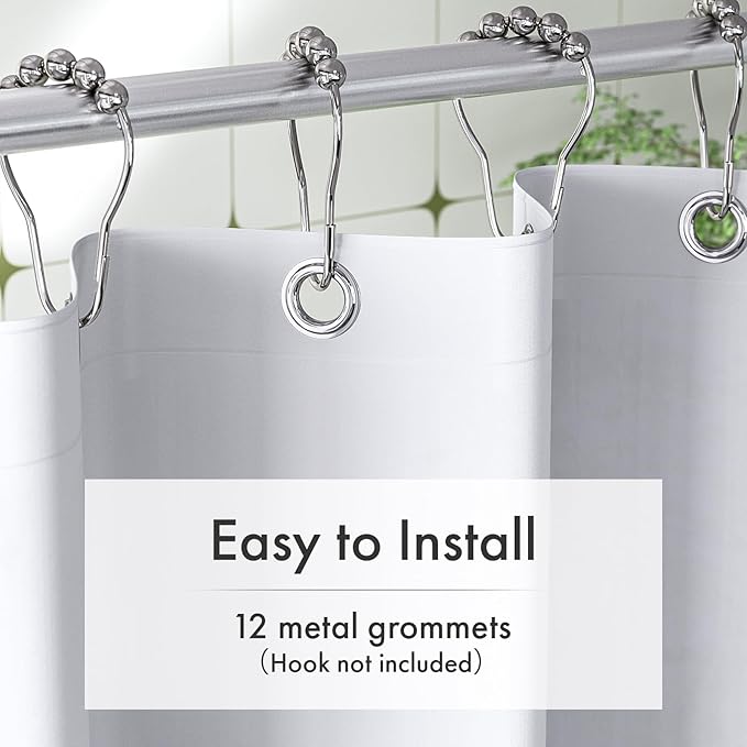 Amazer White Shower Curtain Liner with Magnets, 72x78 Plastic Shower Liner PEVA Waterproof Medium Weight Inside Shower Curtains Liner for Bathroom with Rustproof Grommet