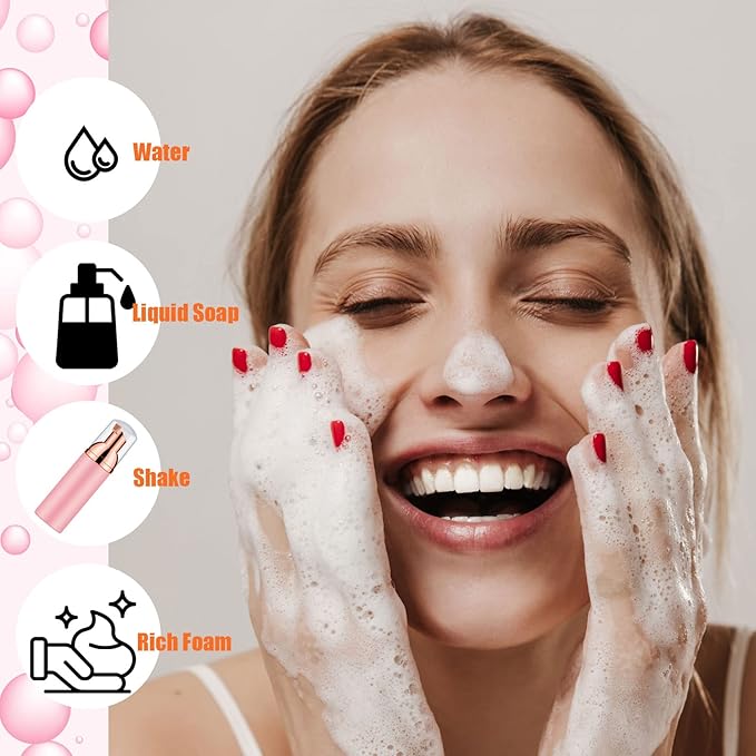 2 Oz Empty Foam Pump Bottle (12PCS) Travel Foaming Soap Dispenser for Hand Soap, Lash Shampoo Cleanser (Pink&Rose Gold)