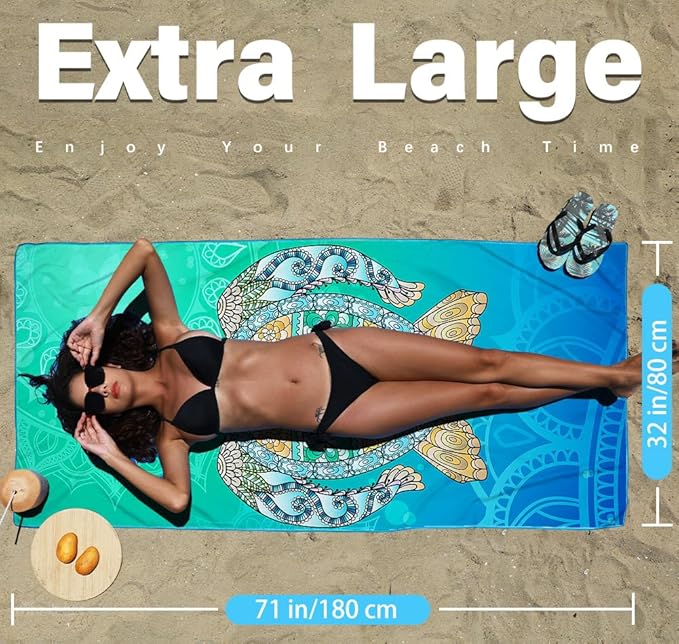 2 Pack Microfiber Lightweight Beach Towel Sand Free Quick Dry Absorbent Thin Compact Towels for Swimming Pool Camping Beach Accessories Large Easy Pack Travel Things for Vacation Essentials Gift