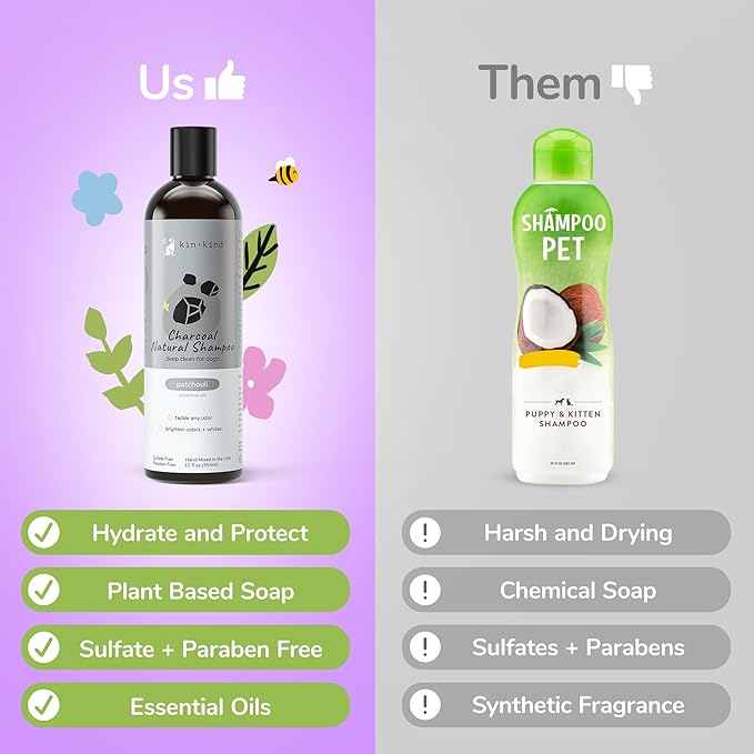 kin+kind Organic Dog Shampoo Itchy Skin Relief – Natural Dog Shampoo for Dry, Sensitive Skin – Moisturizing Formula with Coconut Oil, Olive Oil & Tea Tree – Grooming Supplies – Made in USA (12 fl oz)