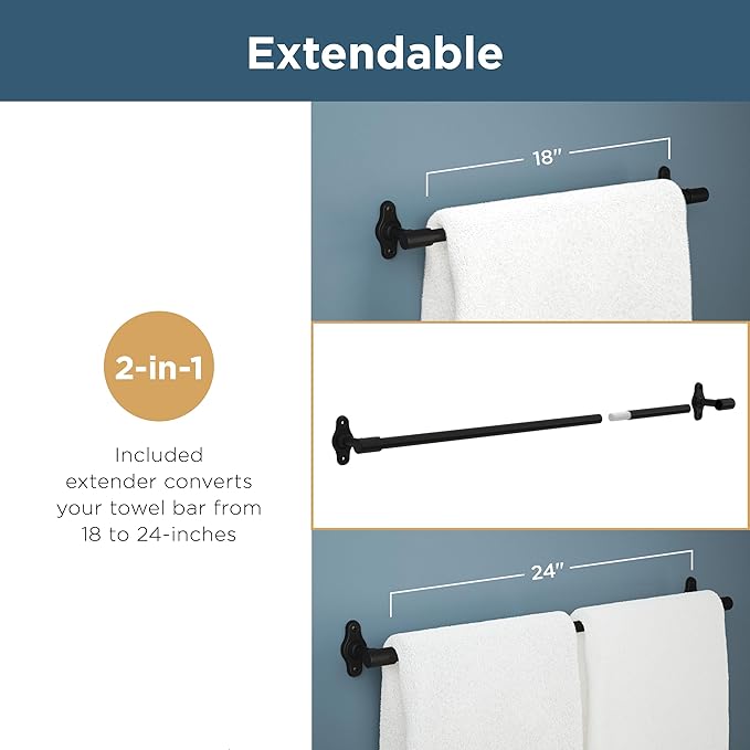 Franklin Brass Calloway 4-Piece Bathroom Set Matte Black 18" + 6" Towel Rack, Toilet Paper Holder, Hand Towel Holder, Hook | 4-Piece Bath Hardware Accessories Set CLWY64-MB