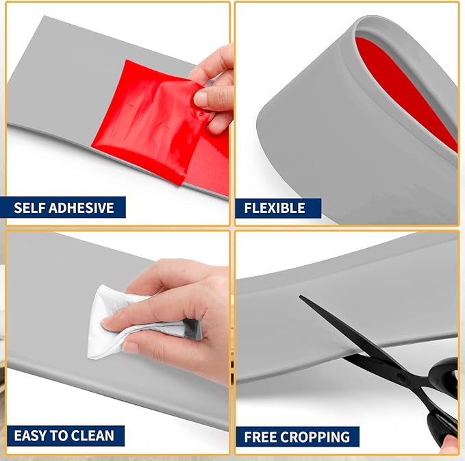 Flexible Baseboard Molding Trim 6 Inch Self-Adhesive Vinyl Wall Base Peel and Stick Cove Base Rubber Wall Baseboard Moulding Trim (40Ft, Gray)