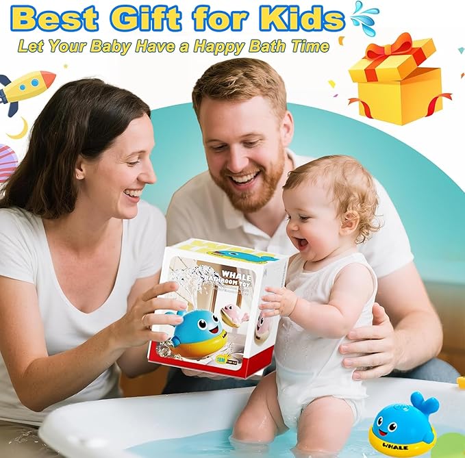 Baby Bath Toys, Whale Sprinkler Bath Toys for Toddlers, Light Up Bath Toy,Bathtub Fountain Toys,Pool Water Table Infant Baby Toys, Birthday Gifts for Boys & Girls