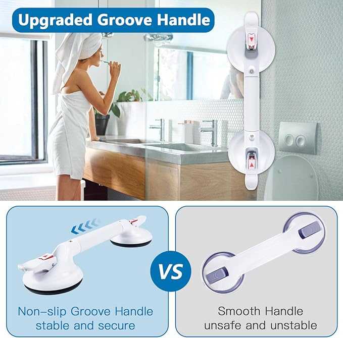 17inch Upgrade Suction Shower Grab Bar, Portable Shower Handle Bar Suction Grip Bar Bathtub Handle with Strong Hold Suction Cup Fitting and Rapid Release for Bathroom(Max Capacity :300lb