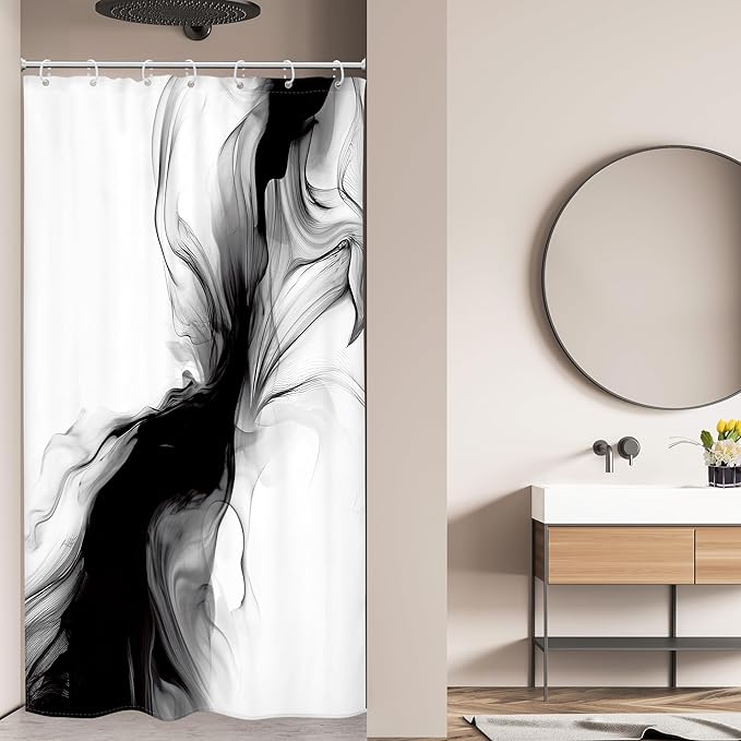 Cinbloo Black and White 54Wx78H Shower Curtain Marble Abstract Modern Minimalist Ombre Grey Elegant Ink Texture Neutral Simple Aesthetic Bathroom Curtain Set Man Bath Bathroom Accessories Decor