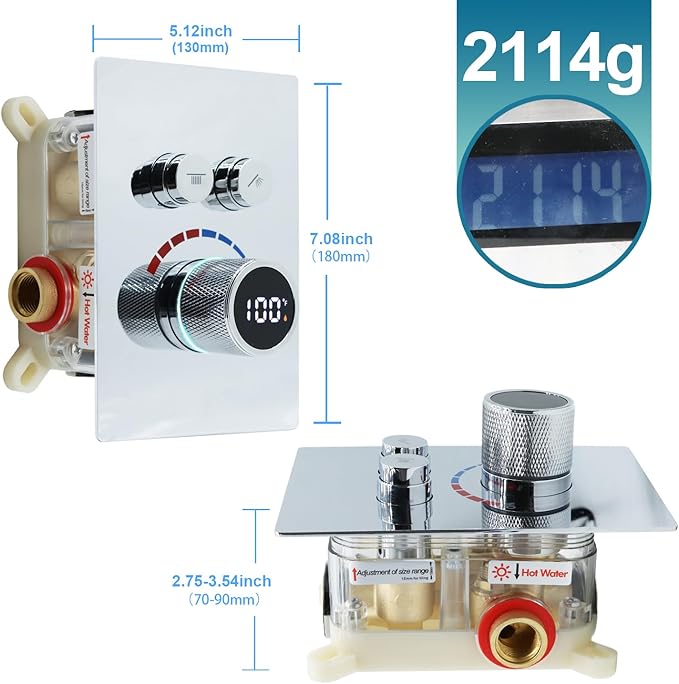Digital Display Shower Valve Shower Valve 2 Way Shower Diverter Valve Shower Mixing Valve Can Use All the Time Polished Chrome