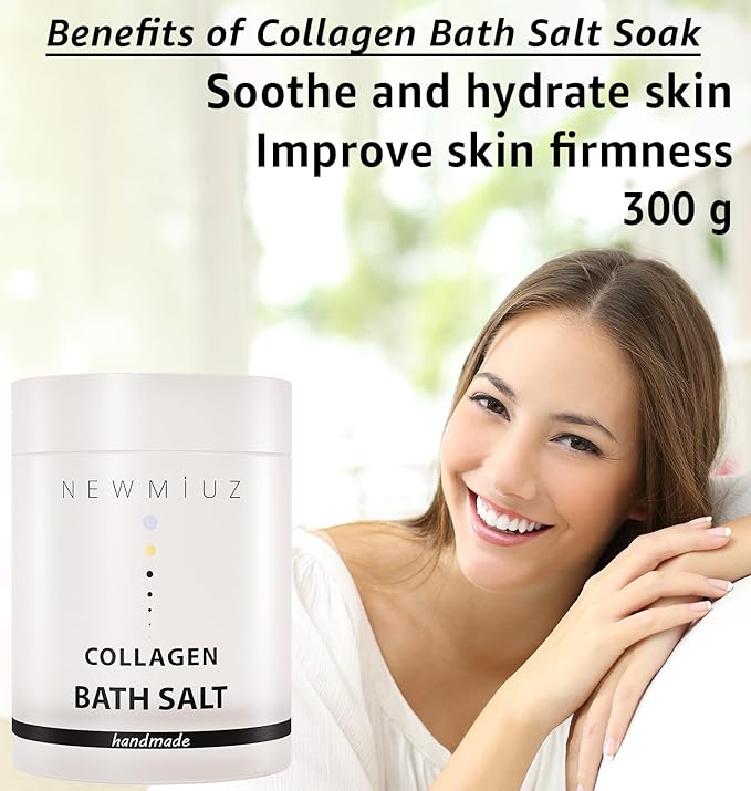 Collagen Bath Salt Soak Moisturize Soften Skin Magnesium Coconut Oatmeal Honey Epsom Salt Luxury Spa Destress Relaxation Gifts for Women and Men