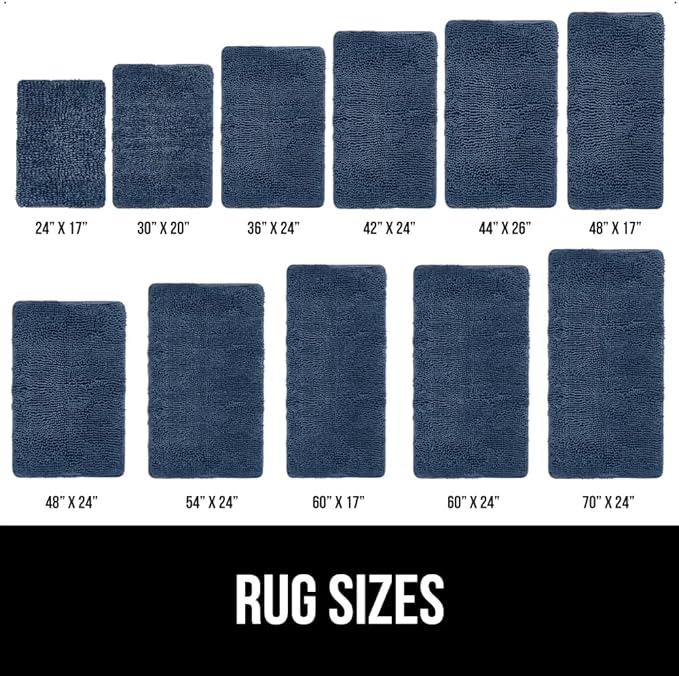 GORILLA GRIP Bath Rug Mat 48x17, Thick Soft Absorbent Chenille, Quick Dry Microfiber Mats, Rubber Backing Washable Shower Floor Rugs, Bathmat Runner, US Designed Bathroom Home Decor Accessories Navy