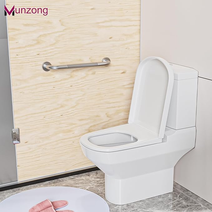 16 Inch Anti Slip Shower Grab Bar,Munzong Stainless Steel Handicap Grab Bars for Bathtubs and Showers,Brushed Nickel Knurled Balance Bar,Safety Hand Rail Support Elderly Senior Bath Handle