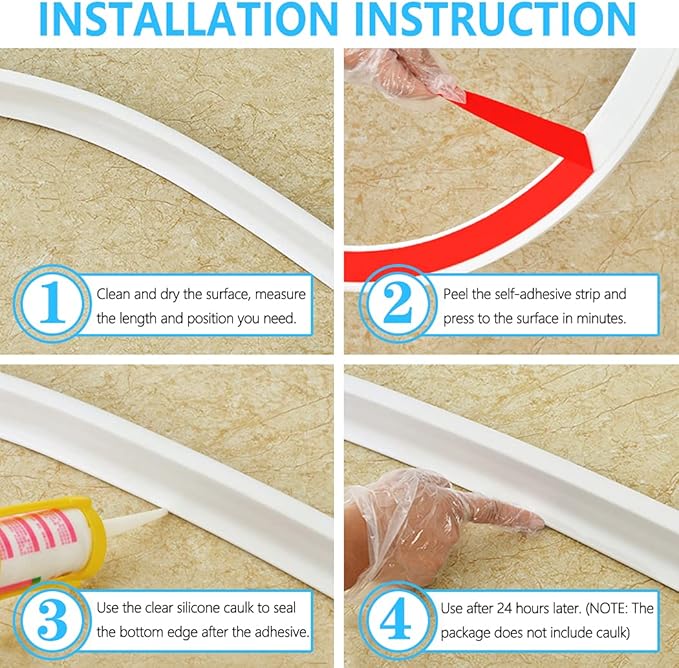 New Collapsible 67 Inch Shower Threshold Water Dam Collapsible Bath Shower Barrier Water Stopper Retention System Dry and Wet Separation for Bathroom Kitchen and More (5.6ft)
