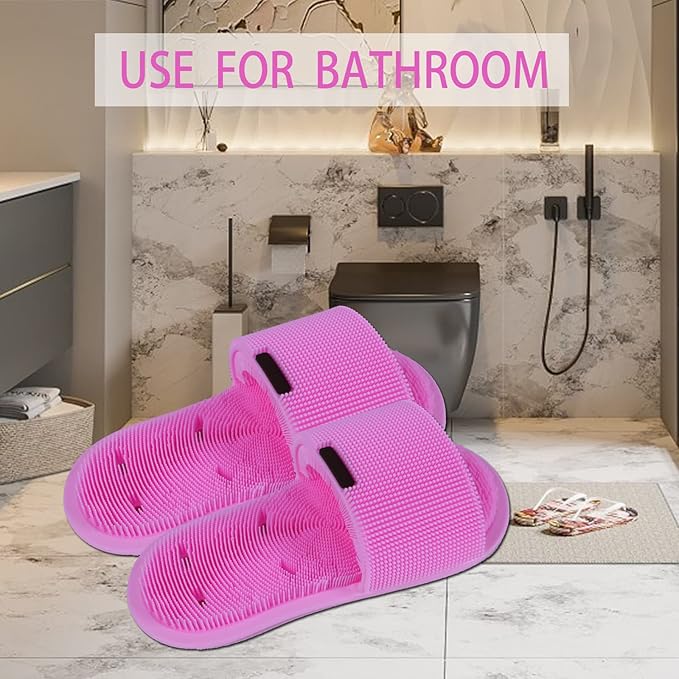 Shower Foot Scrubber with Non-Slip Suction Cups, Silicone Bristle Shower Foot Cleaning Brush Slipper for Spa Massager Exfoliating Dead Skin Remover (1 PCS) (Pink)