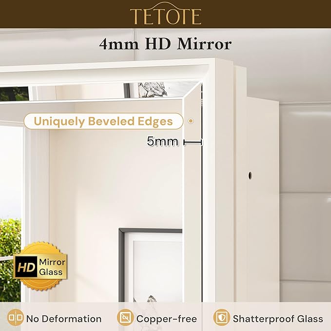 TETOTE White Medicine Cabinet 16" x 24" Bathroom Mirror with Storage Stepless Adjustable Shelves Beveled Aluminum Framed Modern Farmhouse Medicine Cabinets Recessed or Wall-Mounted