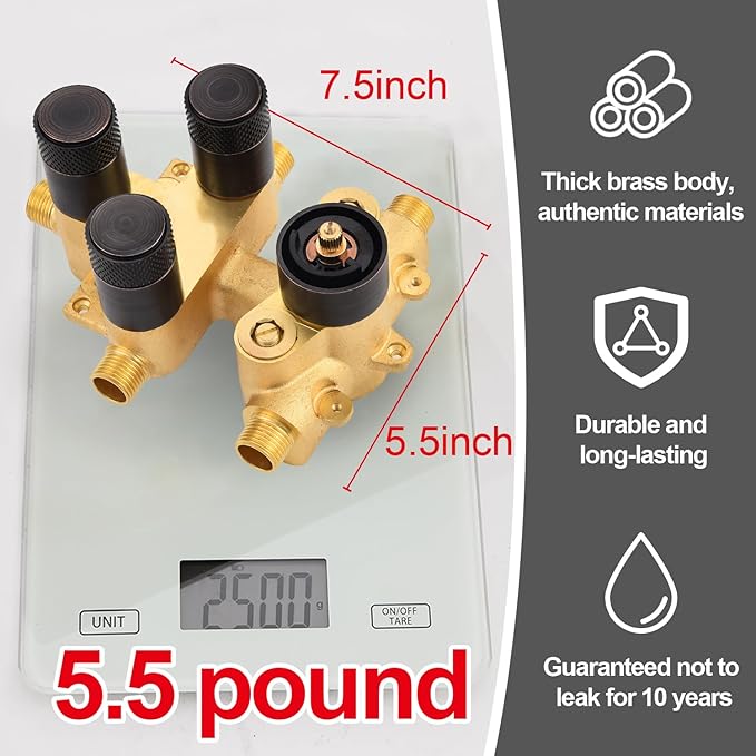 Push Button 3 Way Thermostatic Shower Diverter Valve, Concealed 3 Outlet Multi Function Brass Mixer Shower Valve Kit Can Control Flow and On-Off Simultaneously, Oil Rubbed Bronze