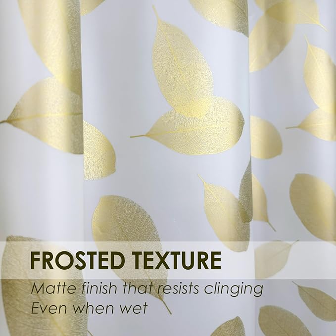 Plastic Shower Curtain Liner, Waterproof Printed PEVA Shower Curtain with Design, Gold Leaf Pattern, Rustproof Grommets, Standard Size 70x72 Bathtub Curtain for Bathroom (Pack of 1)