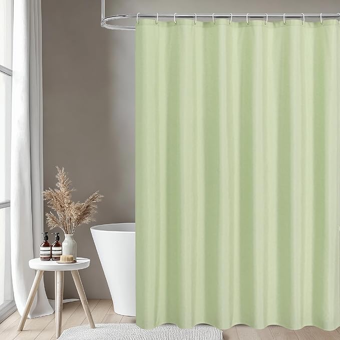2-in-1 Waterproof Long Fabric Shower Curtain or Liner,Linen Textured,78 Inch Breathable TPU & Washable Bathroom Shower Curtain Set with 12 Plastic Hooks,Modern,72"x78",Green