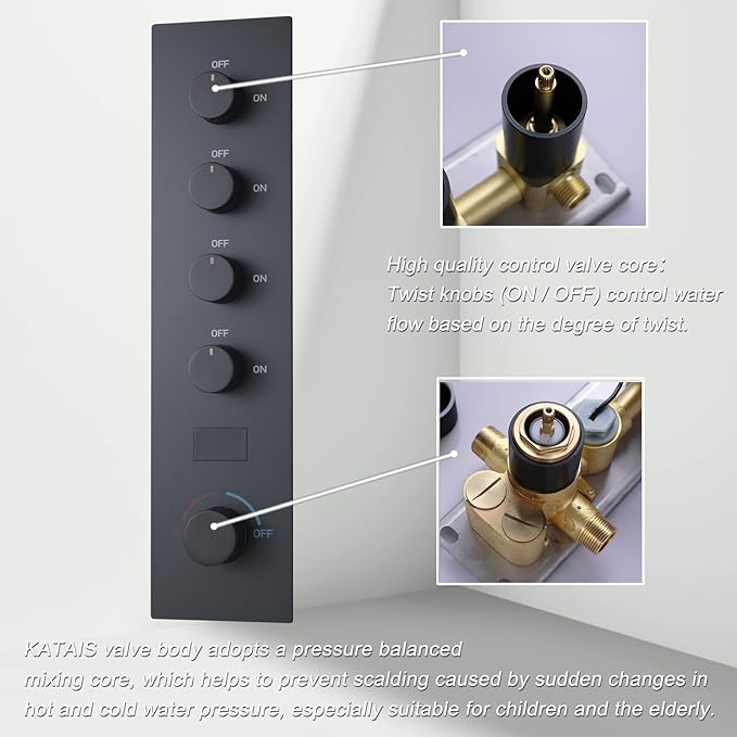 Matte Black Digital Display Shower System with 16X24 inch Ceiling Overhead Shower Head(Rain & Waterfall Two Modes), 4 PCS Body Jet and Handheld Spray
