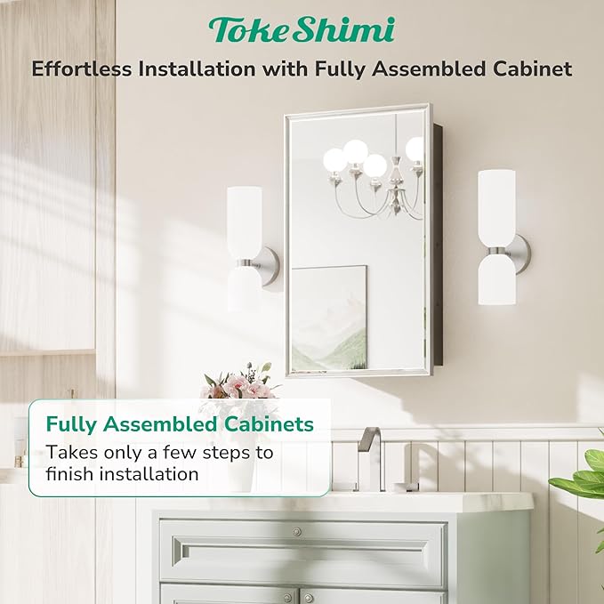 TokeShimi 17x25 Recessed Medicine Cabinet with Mirror Wall Mounted, Metal Beveled Mirror with Storage for Bathroom Vanity, Aluminum Alloy Medicine Cabinet Mirrored Silver