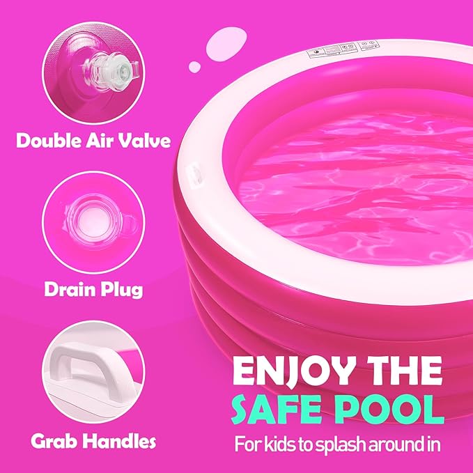 Biange Blow Up Pool, 72" X 30" Deep Round Inflatable Swimming Adult Pool, Backyard Inflatable Pool for Kids Swimming, Pink