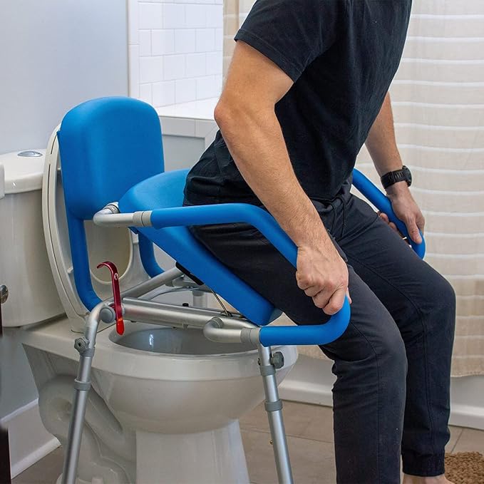 Platinum Health GentleBoost Uplift Raised Toilet Seat with Handles, Padded Bedside Commode Chair for Toilet, Elderly,Handicap Assistance Products, Elevevated, Adjustable with Arms, for Seniors (Blue)