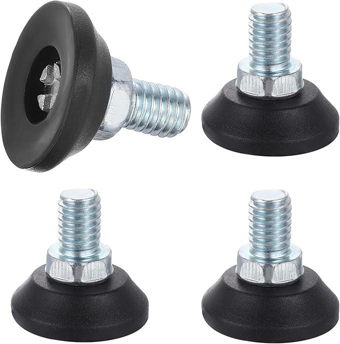 uxcell 3/8"-16 Thread Furniture Feet Levelers, 4Pcs 12.7mm l Adjustable Furniture Feet Screw in Threaded Leveling Leg Screw on Chair Foot Glides Leveling for Table Chair Cabinet Black