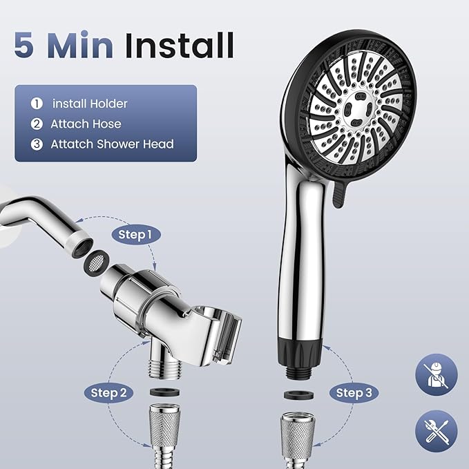 Filtered Shower Head with Handheld, High Pressure 8 Spray Showerhead with Filters & Upgraded Detachable Shower Head, Water Softener Filters Beads for Hard Water -Remove Chlorine