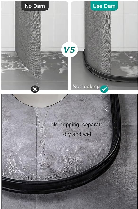 39Inch Collapsible Shower Threshold Water Dam 2" High Shower Barrier Water Stopper 2" Tall Shower Water Guard To Keep Water In Shower Dry And Wet Separation Bathroom Wheelchair Accessible Black
