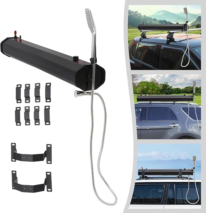 Pressurized Water Tank Camping Shower Portable Camp Shower w/5.58ft Water Pipe Shower Headt and Head Bag, Roof Rack Shower