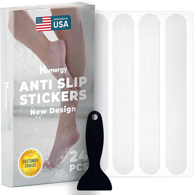 Anti-Slip Shower Stickers - Help Reduce Slipping in Bathtub & Shower, White Non-Slip Bath Strips, Strong Adhesive Bathtub Appliques Suitable for Homes with Kids, Adults & Seniors - 24 Pcs - Homergy