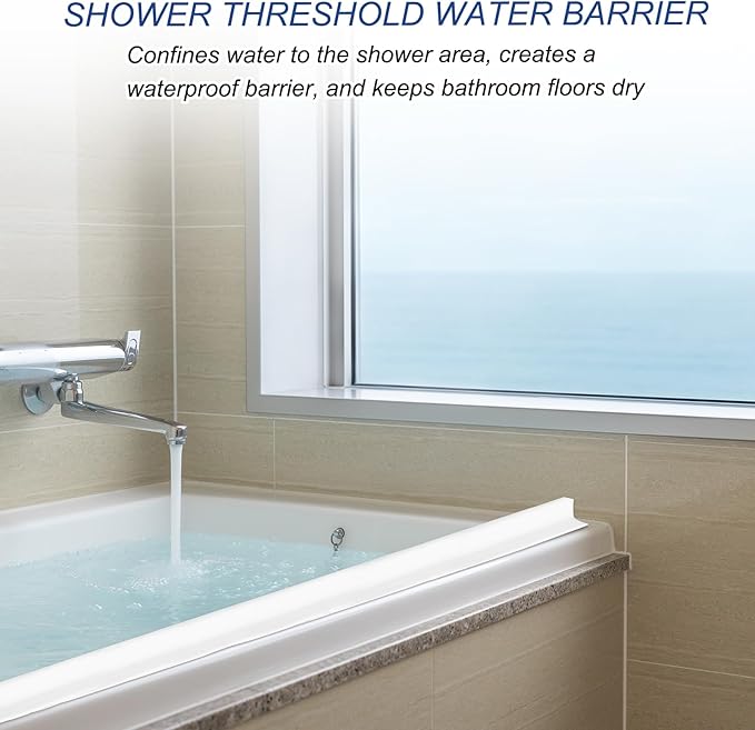 PATIKIL 2" Collapsible Shower Threshold Water Barrier, 78 Inch Self Adhesive Shower Door Bottom Seal Silicone Water Splash Guard for Bathroom Kitchen, Blue (6.5 Feet)