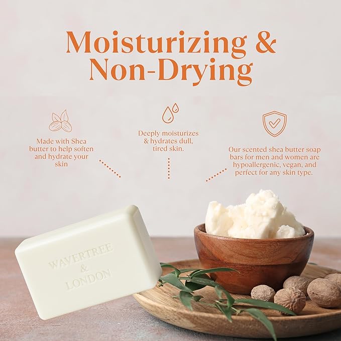 Wavertree & London Lemon Myrtle & Orange Blossom Scented Natural Soap Bars (2 Bars), 7oz Moisturizing French Triple Milled Soap enriched with shea butter - Bath & Body Bars [100% Naturally derived]