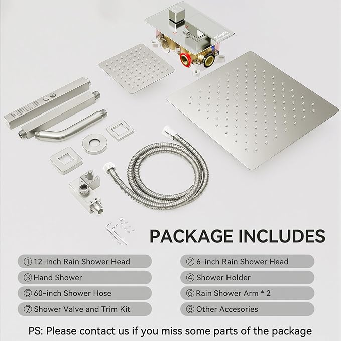 Rain Shower System Brushed Nickel,STARBATH Ceiling Mount 12'' Rain Shower Head and 6'' Rainfall Shower Head with Handheld Spray, 3 Way Shower Faucet Set with 5 Diverter and Trim Kit Complete