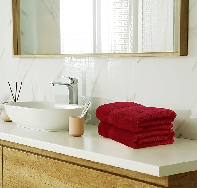 Utopia Towels 8 Piece Luxury Towel Set – Majestic Plush, Super Absorbent & Quicker-to-Dry, Thick 100% Ring Spun Cotton Towels for Bathroom, Spa & Hotel – 2 Bath, 2 Hand, 4 Washcloths,Red