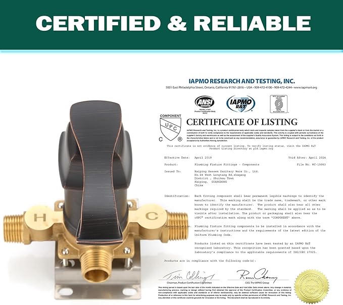 Oil Rubbed Bronze Shower Valve 2 Way Diverter with Single Handle Trim Kit, Dual-Function Pressure Balance Shower Faucet Control Kit Brass Rough-In 1/2" NPT Connection