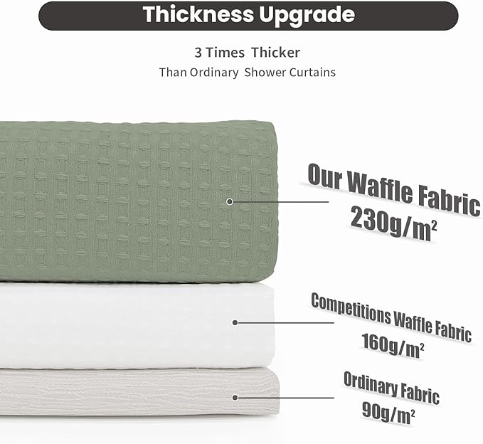 Inhousolu Extra Long No Hook Shower Curtain with Snap in Fabric Liner Set Waffle Weave 230GSM Weighted Hem, Waterproof & Washable Bathroom Curtain Spa with Mesh Top Window 72" W x 84" L Sage Green