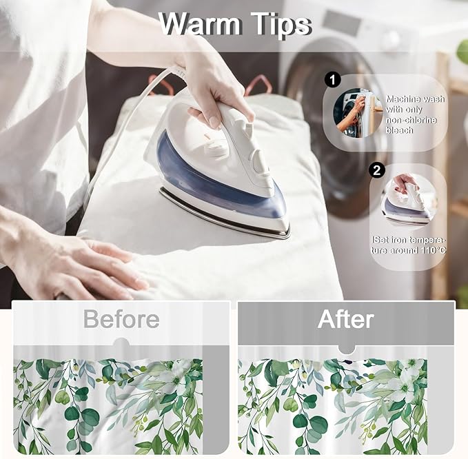 No Hook Shower Curtain and Liner Set, Light Green Eucalyptus Floral Shower Curtains for Bathroom, Bath Curtain Sets with Snap in Liner, Waterproof with See Through Top Window, 71x77 Inches