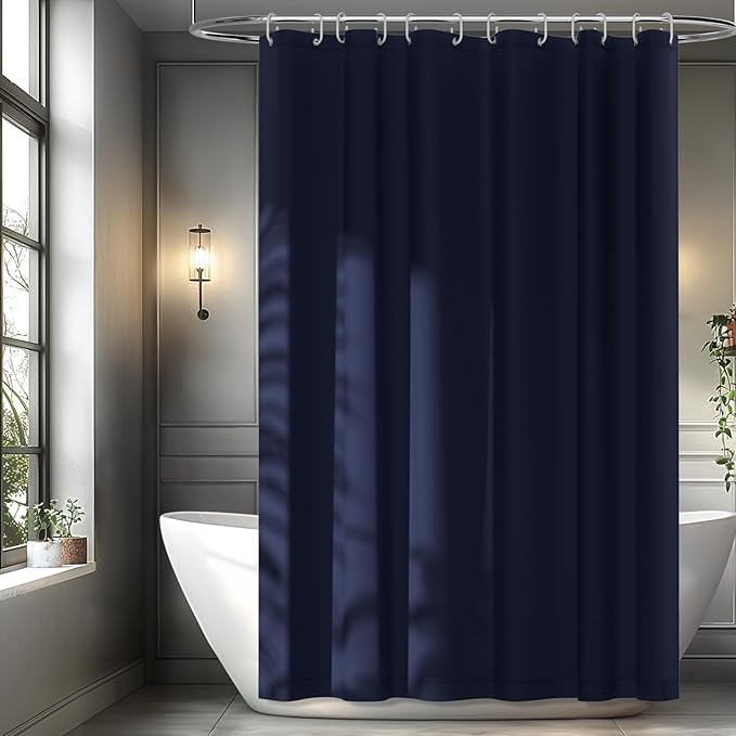 Navy Blue Fabric Shower Curtain Liner with 3 Large Magnets, 72 x 84 inch Extra Long Waterproof Cloth Shower Liner, Bathroom Dark Blue Tall Shower Curtain Machine Washable