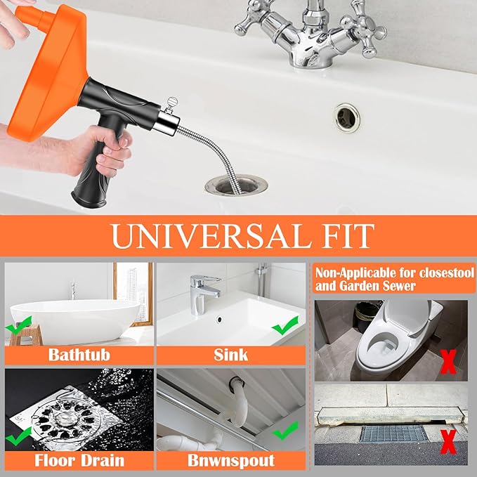 33 Feet Drain Snake Auger, Plumbing Snake Drain Hair Clog Removal Tool, Sink Unclogger, Heavy Duty Toilet Snake Auger, Cleaner Tool for Bathroom Kitchen Tub Shower Drain Clog Remover