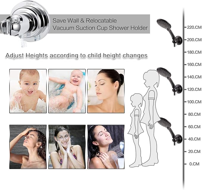 JiePai Vacuum Suction Cup Shower Head Holder,Adhesive Suction Handheld Shower Holder Bracket,Removable Wall Mount Holder for Bathroom,Chrome